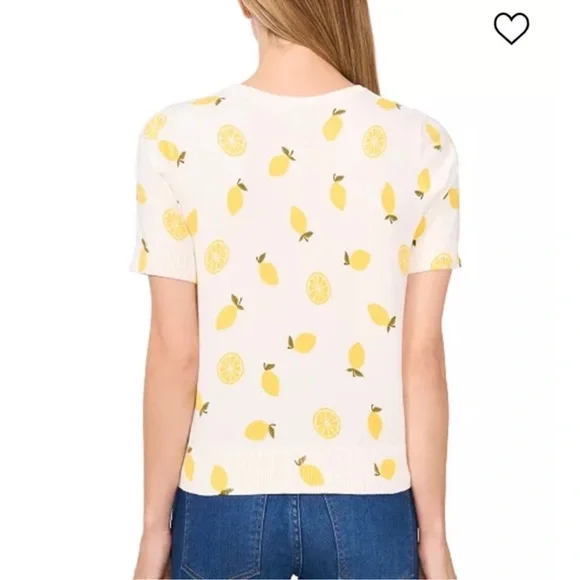 CECE Lemon Print Short Sleeve Sweater - Picture 2 of 10